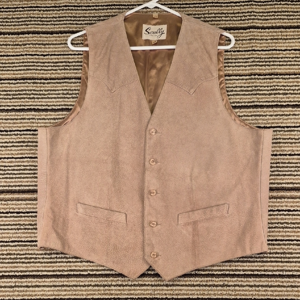 SCULLY Light Beige Tan Brown Leather Western Mens Large 46 Full Button Vest